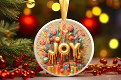 Joy and Gifts Christmas Round Cute Ornament Sublimation Product Image 2