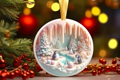 3D Christmas Round Cute Penguin Ornament Sublimation Product Image 2