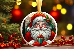 Round Christmas Santa Stained Glass PNG Ornament Product Image 3