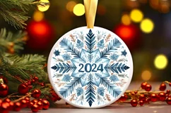 New Year 2024 Watercolor Snow Flake Christmas Round Ornament Product Image 1