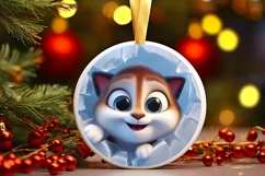 Christmas Round Cute Animal Ornament Sublimation Product Image 2