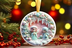 3D Angel Pastel Christmas Round Ornament Sublimation Product Image 1