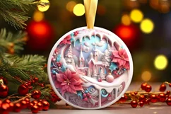 3D Berry Red Robin P astel Christmas Round Ornament Sublimat Product Image 3