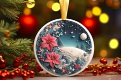 3D Berry Red Robin Pastel Christmas Round Ornament Product Image 2