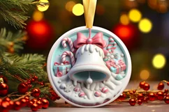 3D Bell Pastel Christmas Round Ornament Sublimation Product Image 2