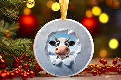 Christmas Round Cute Animal Ornament Sublimation Product Image 2