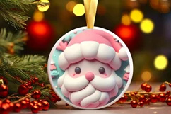3D Santa Pastel Christmas Round Ornament Sublimation Product Image 2