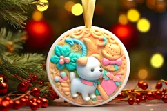 3D Dog Pastel Christmas Round Ornament Sublimation Product Image 3
