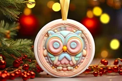 3D Owl Pastel Christmas Round Ornament Sublimation Product Image 3
