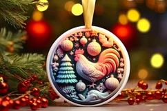3D Rooster Pastel Christmas Round Ornament Sublimation Product Image 2