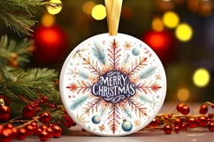 Watercolor Snow Flake Christmas Round Cute Ornament Sublimat Product Image 2
