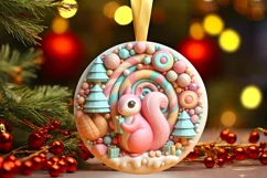 3D Squirrel Pastel Christmas Round Ornament Sublimation Product Image 3