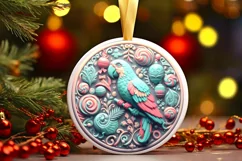 Parrot 3D Pastel Christmas Round Ornament Sublimation Product Image 3