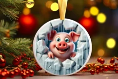 Christmas Round Cute Animal Ornament Sublimation Pig Product Image 2