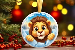 Christmas Round Cute Animal Ornament Sublimation Lion Product Image 2