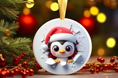 Christmas Round Cute Penguin Ornament Sublimation Product Image 1