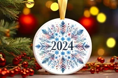 New Year 2024 Watercolor Snow Flake Christmas Round Ornament Product Image 2