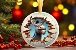 Christmas Round Cute Animal Ornament Sublimation Donkey Product Image 2