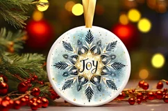 Joy Watercolor Snow Flake Christmas Round Cute Ornament Product Image 2