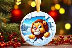 Christmas Round Cute Animal Ornament Sublimation Lion Product Image 2