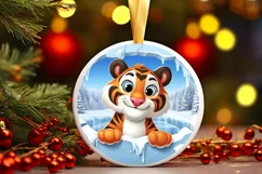 Christmas Round Cute Animal Ornament Sublimation Tiger Product Image 2