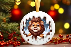Christmas Round Cute Animal Ornament Sublimation Lion Product Image 2
