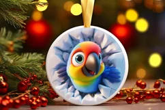 Christmas Round Cute Animal Ornament Sublimation Parrot Product Image 2