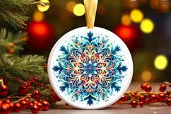 Watercolor Snow Flake Christmas Round Cute Ornament Product Image 2