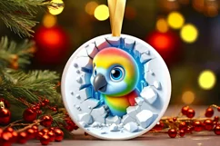 Christmas Round Cute Animal Ornament Sublimation Parrot Product Image 2