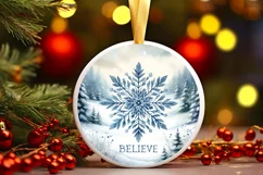 Snow Flake Christmas Round Cute Ornament Sublimation Product Image 2