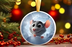 Christmas Round Cute Animal Ornament Sublimation Mouse Product Image 2