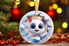 Christmas Round Cute Animal Ornament Sublimation Cat Product Image 2