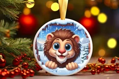Christmas Round Cute Animal Ornament Sublimation Lion Product Image 2
