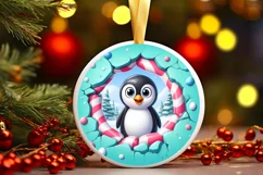 Christmas Round Cute Animal Ornament Sublimation Penguin Product Image 2