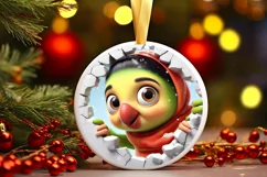 Parrot Christmas Round Cute Ornament Sublimation Product Image 1