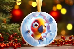 Christmas Round Cute Animal Ornament Sublimation Parrot Product Image 2