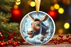 Christmas Round Cute Animal Ornament Sublimation Donkey Product Image 2