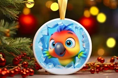 Christmas Round Cute Animal Ornament Sublimation Bird Product Image 2