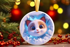 Christmas Round Cute Animal Ornament Sublimation Cat Product Image 1