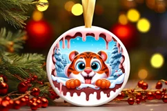 Christmas Round Cute Animal Ornament Sublimation Tiger Product Image 2