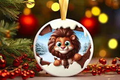 Christmas Round Cute Animal Ornament Sublimation Lion Product Image 2
