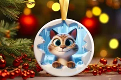 Christmas Round Cute Animal Ornament Sublimation Cat Product Image 2