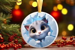 Christmas Round Cute Animal Ornament Sublimation Cat Product Image 2