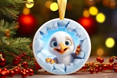 Christmas Round Cute Animal Ornament Sublimation Product Image 2