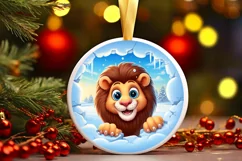 Christmas Round Cute Animal Ornament Sublimation Lion Product Image 2