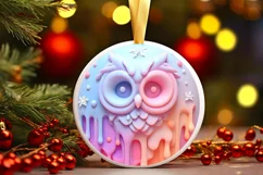 Owl 3D Pastel Christmas Round Ornament Sublimation Product Image 2