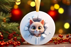 Christmas Round Cute Animal Ornament Sublimation Cat Product Image 1