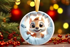 Christmas Round Cute Animal Ornament Sublimation Product Image 2