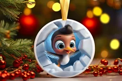 Christmas Round Cute Bird Ornament Sublimation Product Image 2
