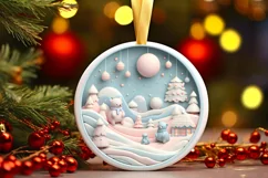 Bear 3D Pastel Christmas Round Ornament Sublimation Product Image 3